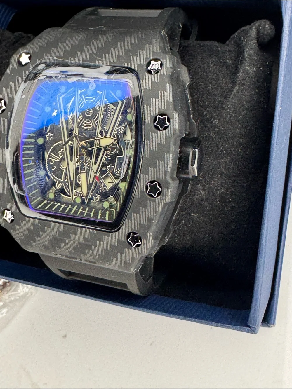 Men's Black Carbon-Patterned Watch (MYSTERY FREEBIE)